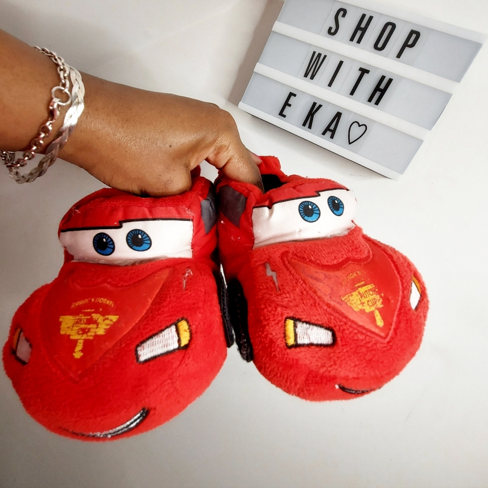 Boys red car slippers